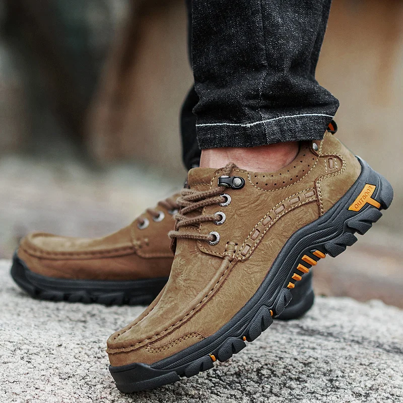 Ботинки мужские прогулочные из натуральной кожи винтажные Нескользящие на