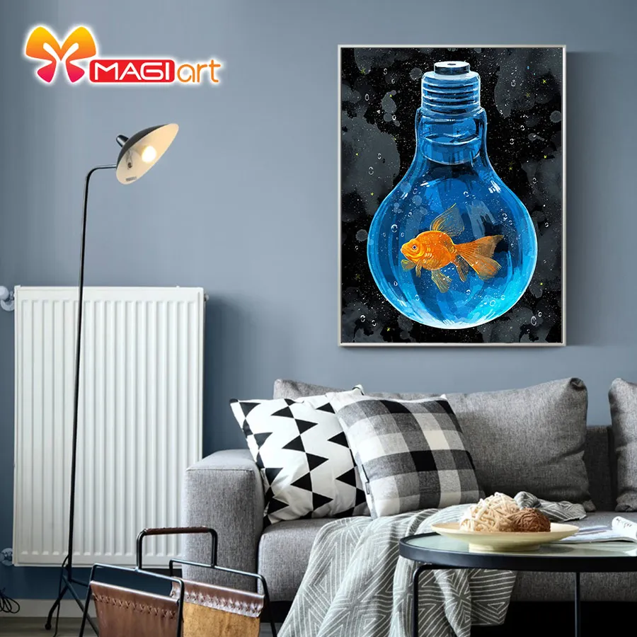 Cross stitch kits Embroidery needlework sets 11CT water soluble canvas patterns 14CT goldfish in the bulb-NCMA001 |