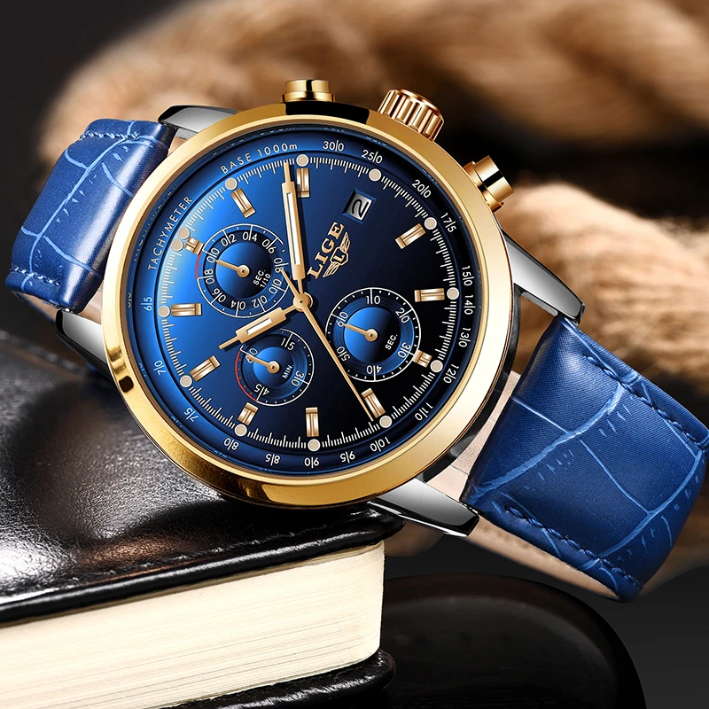Relojes Hombre новинка 2019 LIGE повседневные кожа модные кварцевые золотые часы мужские