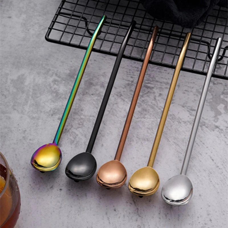 

Reusable Stainless Steel Drinking Straw Spoon Drinking Straw Cocktail Stirring Spoon Bar with Cleaning Brush Bar Accessories