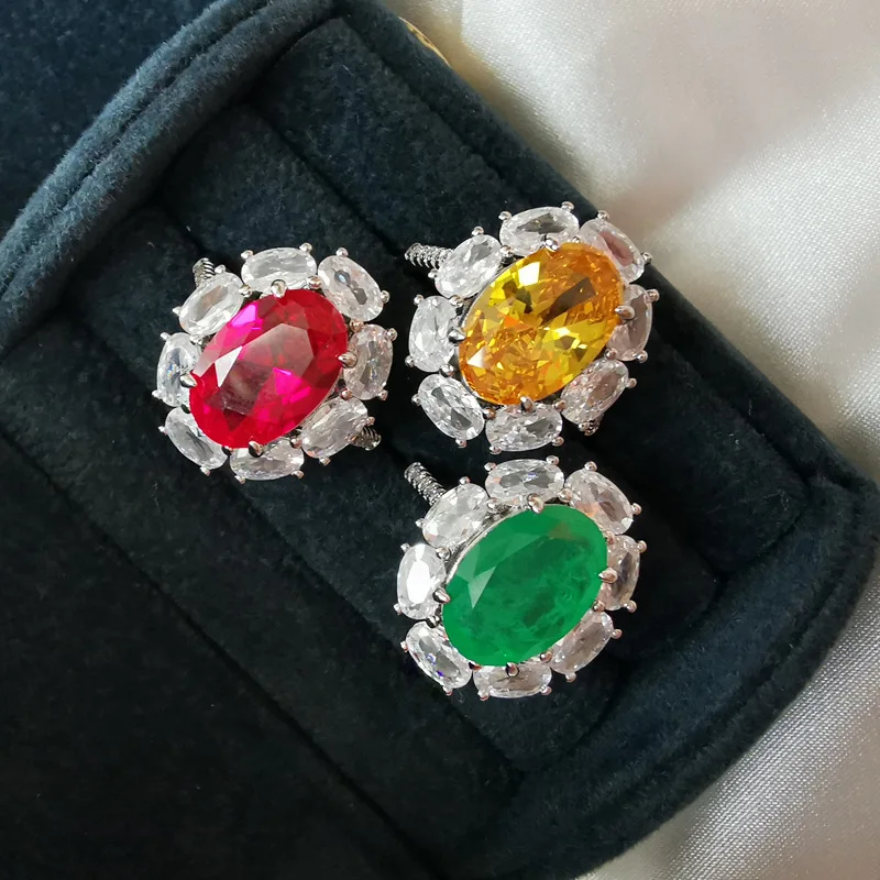 

QTT Luxury Oval Open Rings Yellow Red Cubic Zirconia Ring Emerald Tourmaline Stone Wedding Party High Grade Jewelry For Women