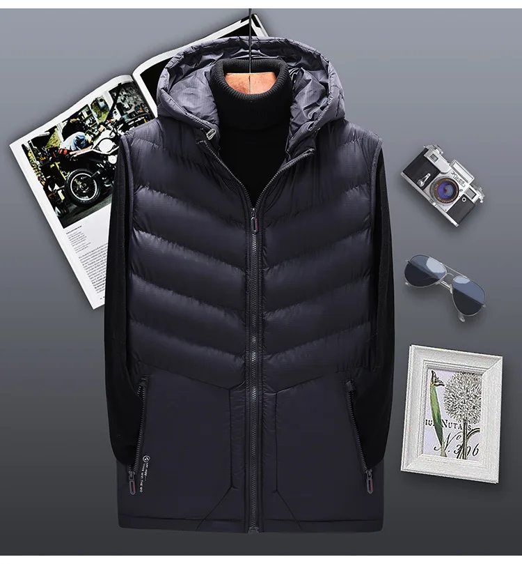 Man Blue Большие размеры, L-6XL, зимний жилет с капюшоном для женщин и мужчин, модные парные жилеты с хлопковой подкладкой, куртка без рукавов, верхняя одежда, VT-251 - Цвет: Man Blue