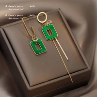 2021 new asymmetric green square tassel long earrings korean design jewelry girls fashion accessories drop earrings for woman