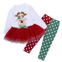 toddler kids baby girls christmas outfit long sleeves elk mesh hem tops with polka dots pants set girl xmas princess clothes