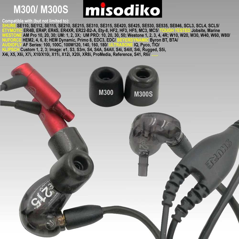 Misodiko M300 наконечники для наушников с эффектом памяти для наушников Shure SE215 SE315 SE535 SE425 SE846/Klipsch/Etymotic ER4XR HF3 HF5/Westone