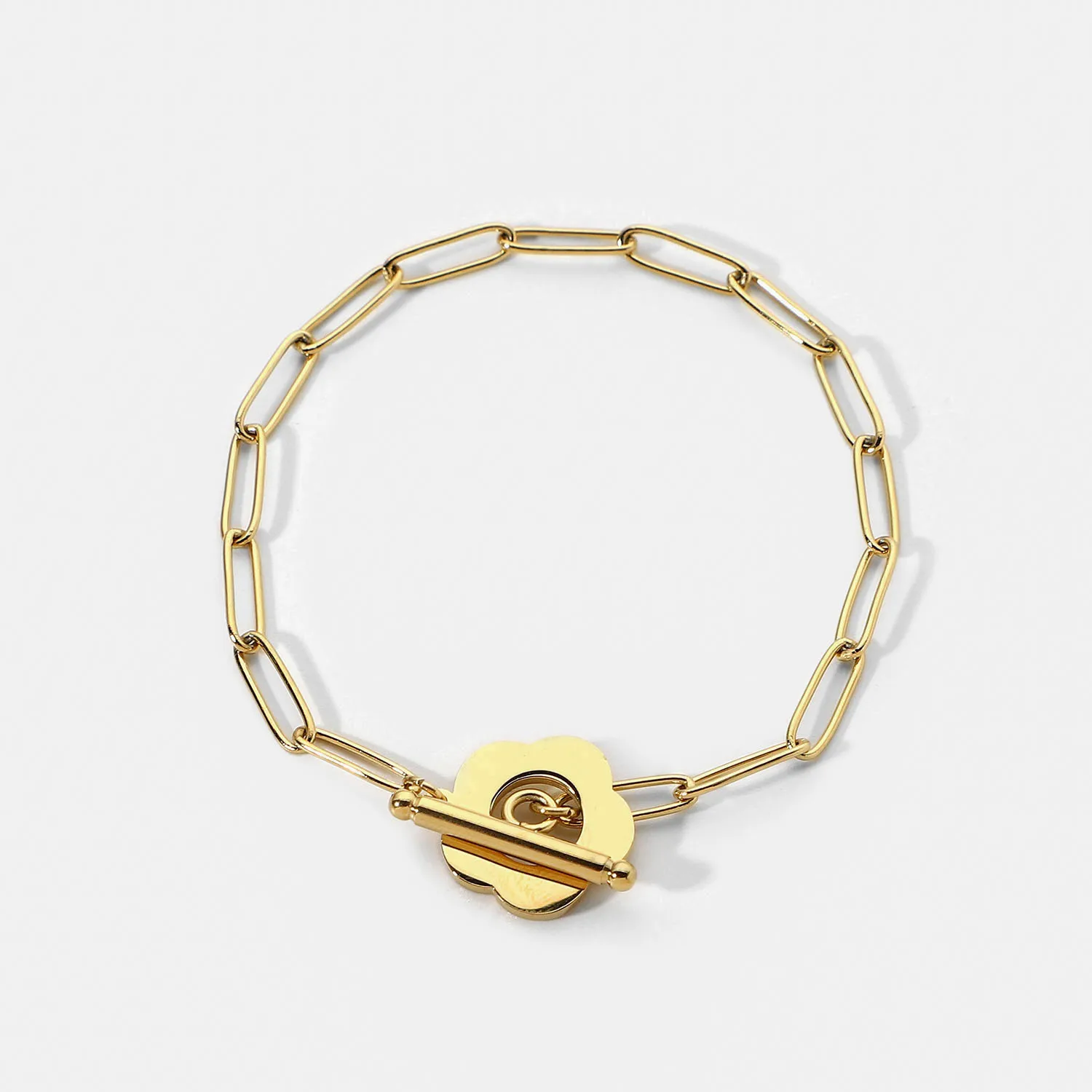 

New Stainless Steel Women Accessories 14K Gold Flower OT Buckle Clasp Link Chain Bracelet Jewelry Bijoux Punk