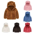 Куртка с капюшоном для маленьких мальчиков и девочек флисовая толстовка, зимний комбинезон, зимнее теплое пальтокомбинезон на молнии с милыми медвежьими ушками, комбинезон, одежда