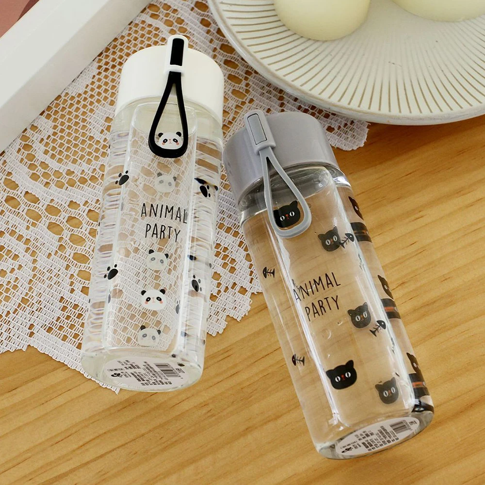 

Fashion cute panda glass water bottle kids pink cartoon water cup Outdoor Travel Portable Leakproof bottleware for girls