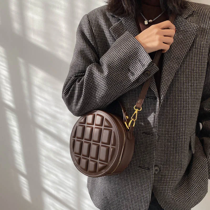

Small Checkered Round Luxury Brand Bags For Women 2021 Female Handbags Shoulder Ladies PU Leather Vintage Crossbody Purses