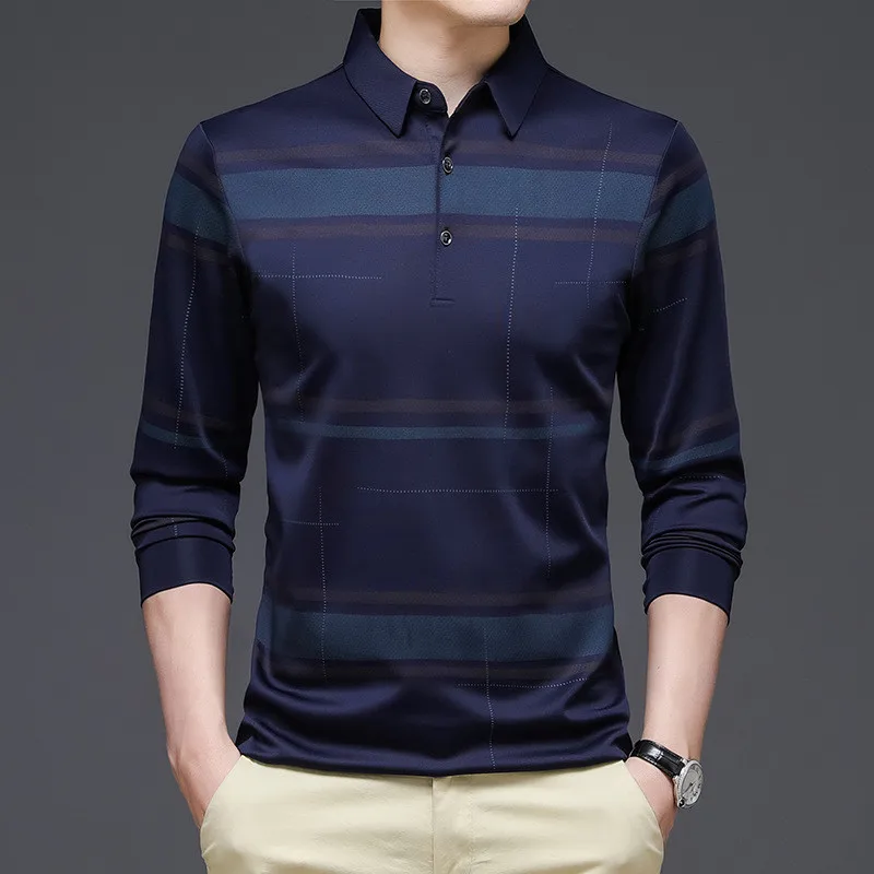 

2021 Striped Graphic Polo Shirt Men New Arrival Fashion Clothing Business Male Polo Shirt Spring and Autumn Fit Slim Tshirt