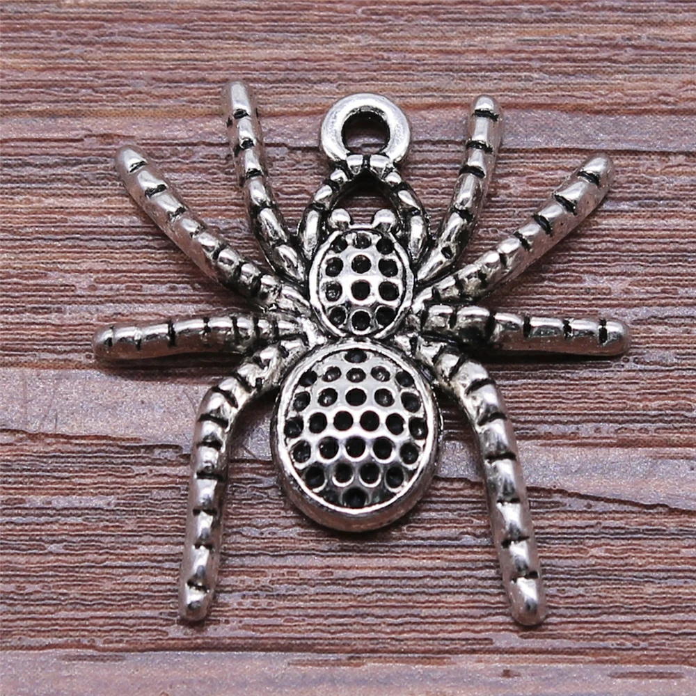 

WYSIWYG 4pcs 25x25mm Antique Silver Color Spider Charms Pendant For Jewelry Making