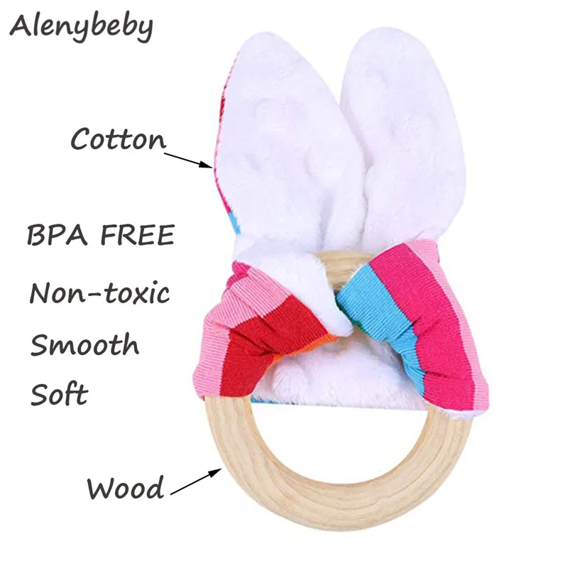 Органическое деревянное кольцо-прорезыватель с ушками кролика колокольчик