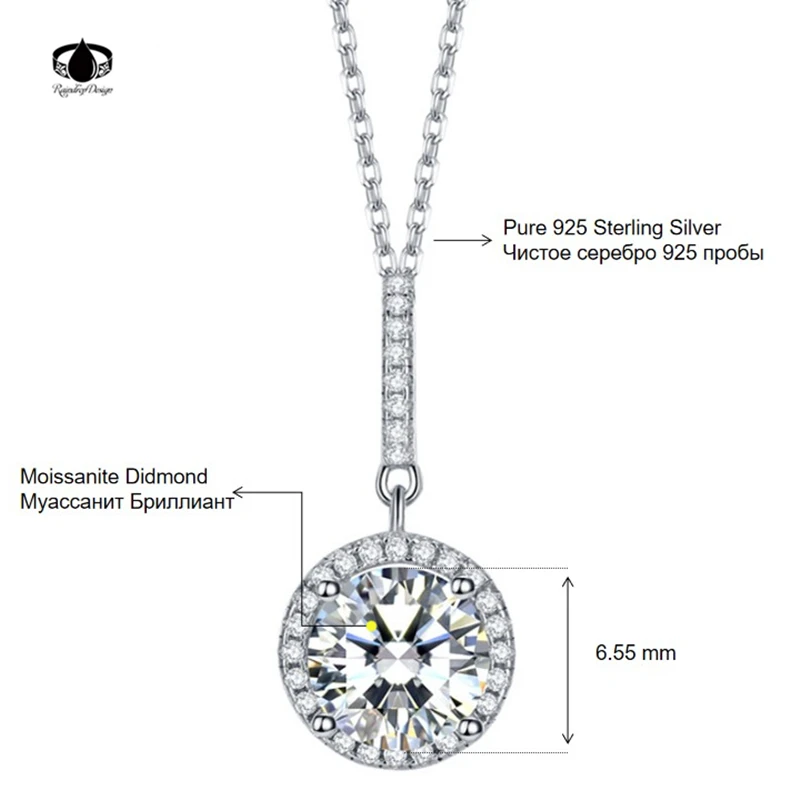 

Real 1ct Moissanite Diamond 6.5mm Round 925 Sterling Silver Necklace Certificate Fine Jewelry for Woman Gift Pendant Wedding