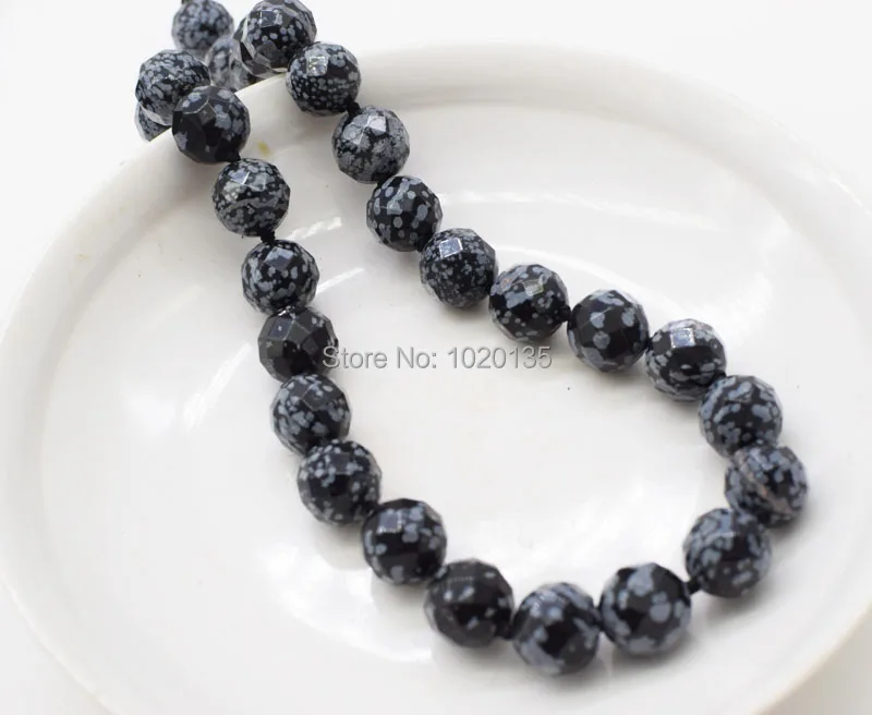 

wholesale black snow agate round faceted 14mm necklace 18inch FPPJ nature beads gemstone womamn gift