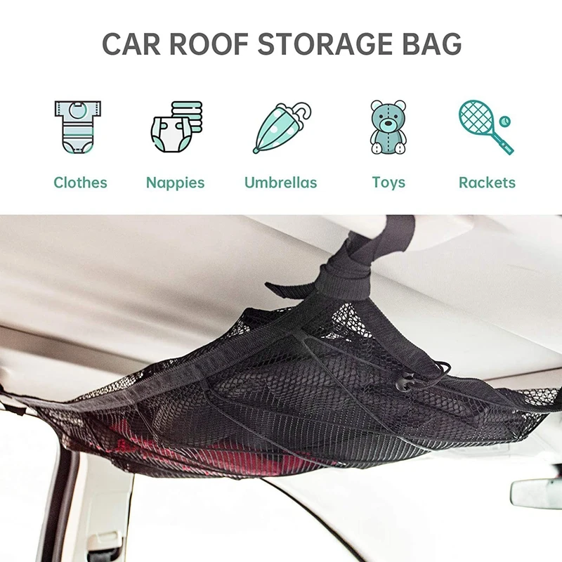 Car Ceiling Storage Net Pocket Roof Interior Cargo Bag Trunk Pouch Sundries Organizer Black | Автомобили и мотоциклы