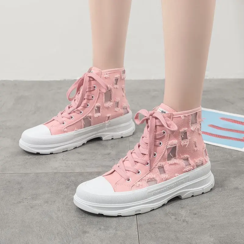 

wohdhe High Top Women Canvas Shoes Cross-tied Platform Vulcanized Shoes Women Spring Autumn Shoes High Quality Casual Sneakers