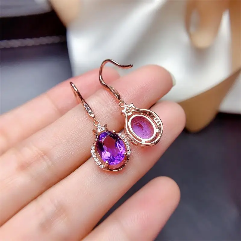 Серьги-подвески женские из серебра 925 пробы с аметистом | Украшения и аксессуары