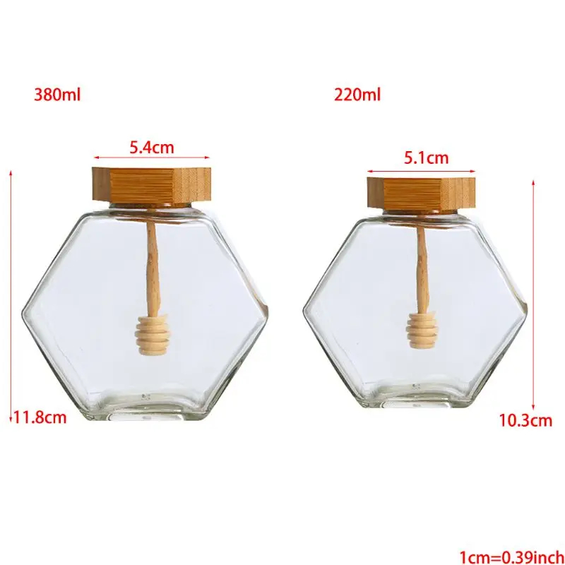 

220ML/380ML Hexagonal Glass Honey Bottle with Wooden Stirring Rod