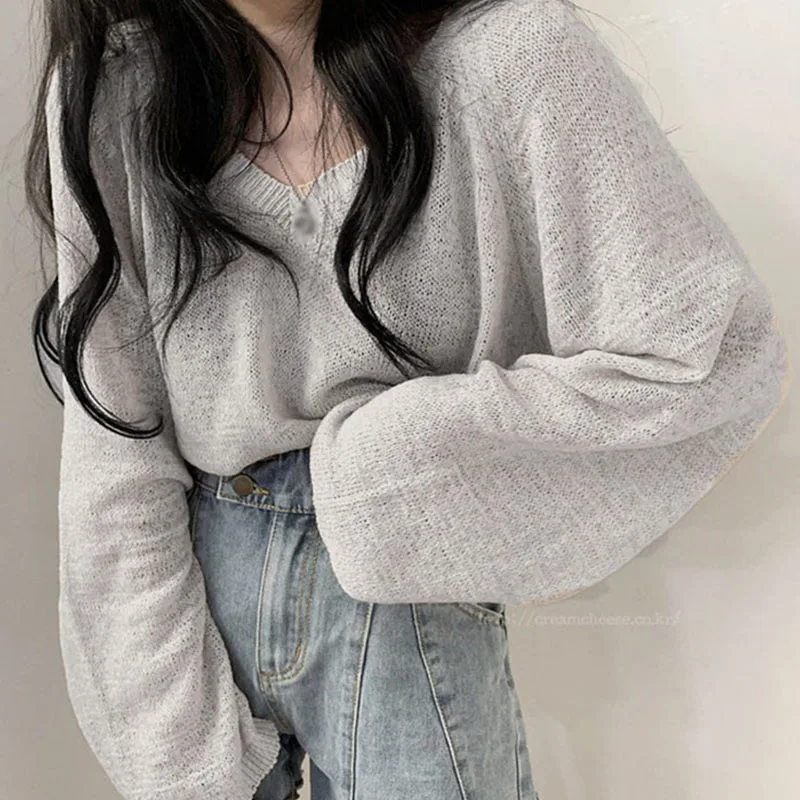 

Girl's Lazy Style Thin Long-sleeved Women's Summer Loose And Thin Sunscreen Solid Color Sweater