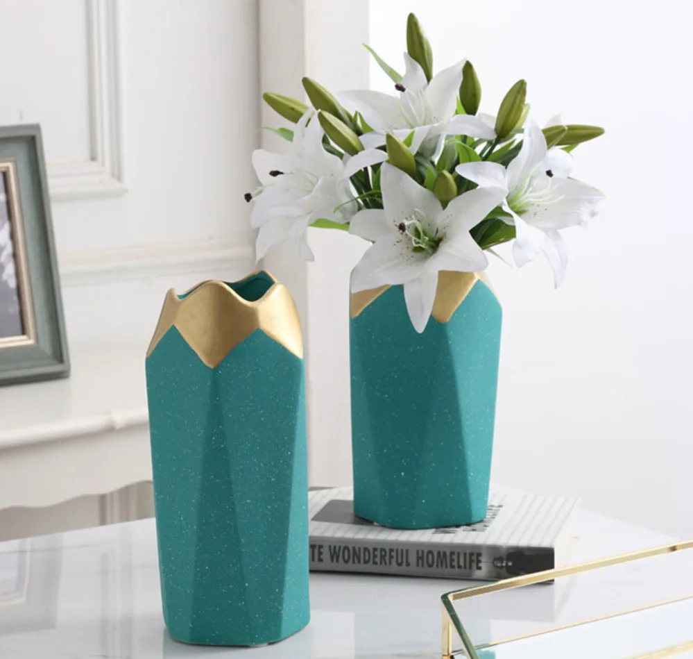 

European Simplicity Ceramics Vases Green Pen Holder Vase Artificial Flowers Dried Flower Floral Arrangement Desk Home Decoration