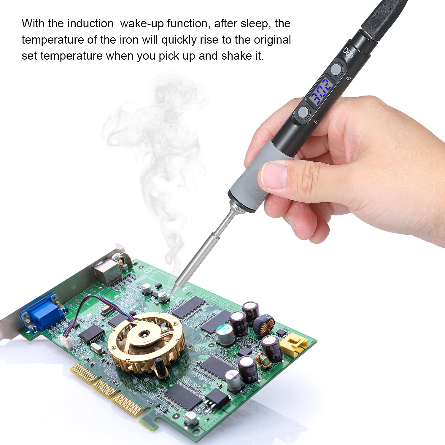 

Электрический мини-паяльник с цифровым дисплеем, Интеллектуальный паяльник в комплекте с адаптером питания 19 в и 4 железными головками