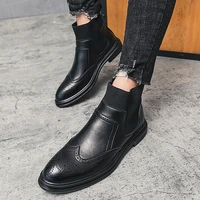 2020 springautumn mens chelsea bootsbritish style fashion ankle bootsblack brogues genuine leather casual shoes dress boots