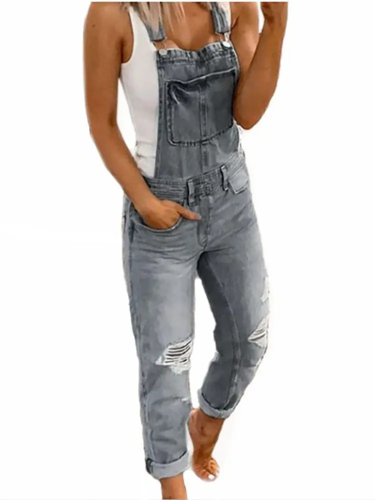 

2021 женские прямые узкие комбинезоны с дырками на лямках женский джинсовый комбинезон женские летние комбинезоны