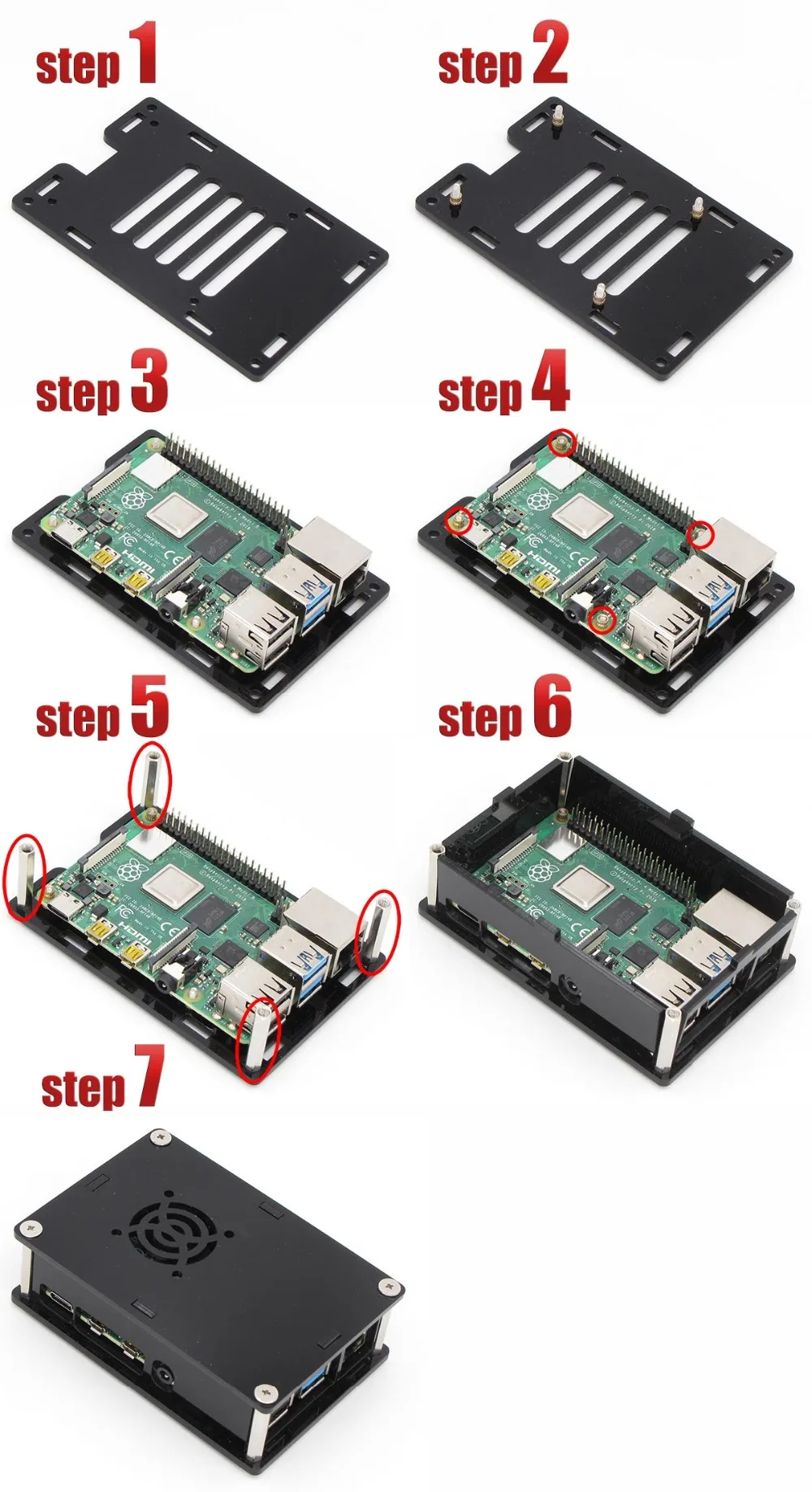 Корпус C4: прозрачный красный Raspberry PI 4 корпус коробка PI4 Модель B 1 ГБ/2 ГБ/4 ГБ полиметилметакрилатные акриловые крышки корпуса КОРПУСА коробка Raspberry PI 4B