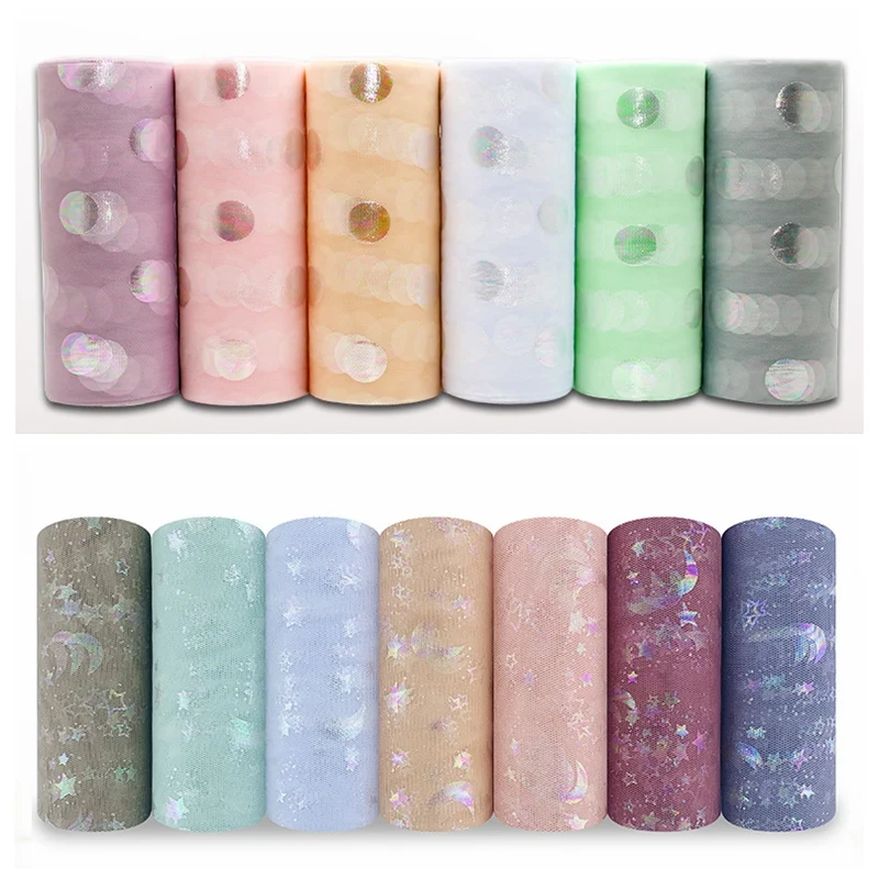 15 см * 10 ярдов Пятна Звезда Луна Мягкая сетчатая ткань для платья девочек юбка