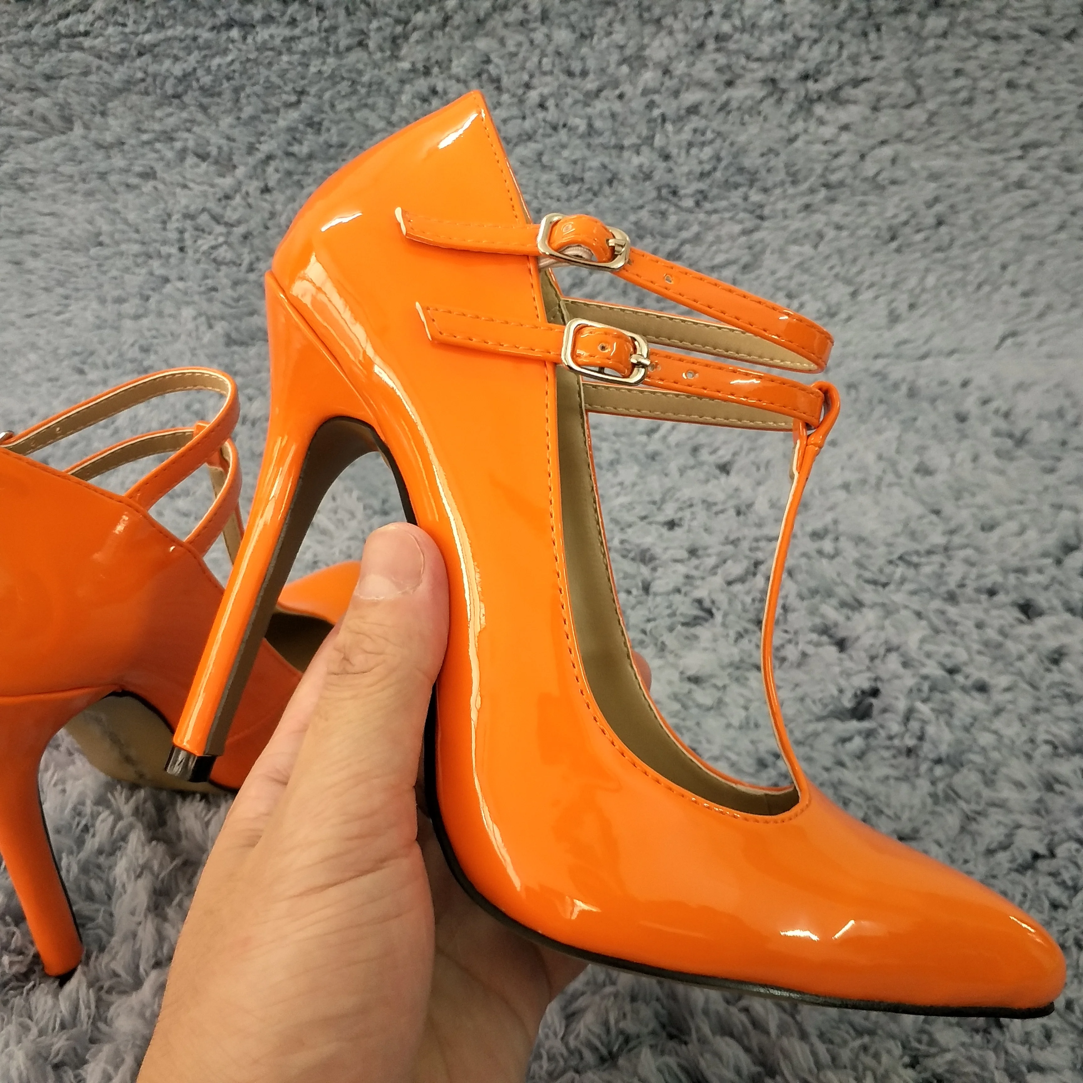 

Пикантные оранжевые лакированные туфли-лодочки на высоком каблуке, вечерние женские туфли-лодочки, весна-лето, новинка, Т-образный ремешок ...