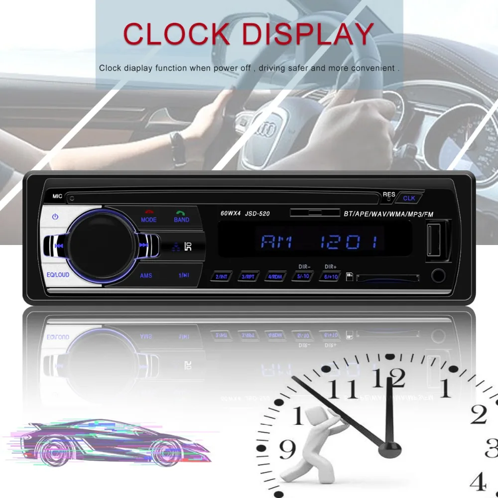 Автомагнитола jsd 520 12 в Bluetooth, автомобильный стерео In-dash 1 Din, FM, Aux вход, поддержка Mp3/MP4, USB, MMC, WMA, AUX IN, TF, автопроигрыватель