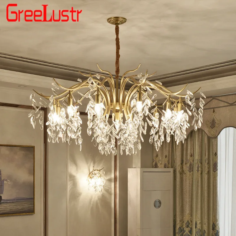Американская роскошная хрустальная люстра Подвесная лампа Золото E14 подвесной