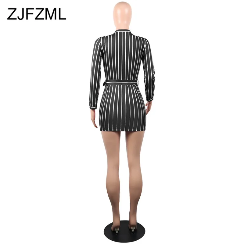

Striped Bow Sexy Bodycon Dresses 2021 Women V Neck Long Sleeve Sashes Mini Dress Party Club Lace Up Slim Short Plus Size Dress