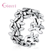 new arrivasl vintage 925 silver leaf ring creative open glossy hollow carved couple ring for women girls party jewelry