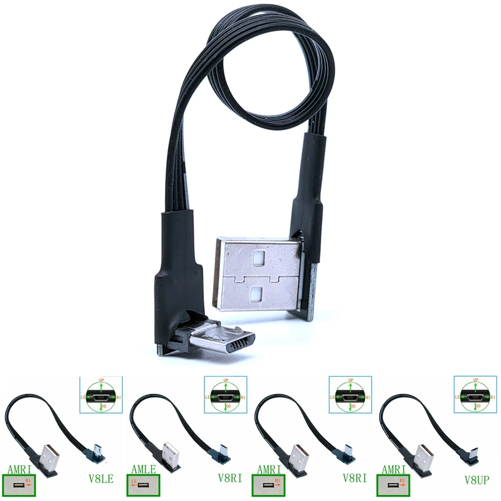 Плоский Micro USB кабель для зарядки и передачи данных левый правый Универсальный