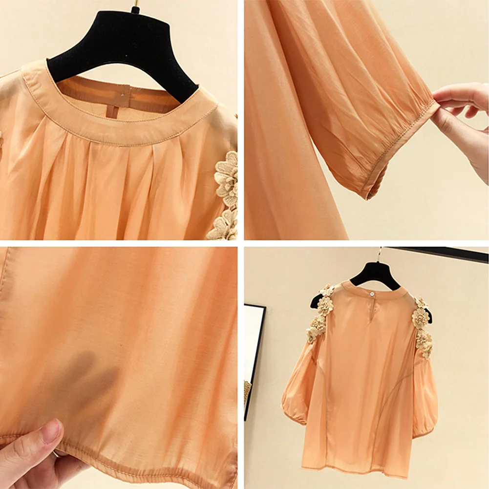 

Chiffon Shirts Women Harajuku Sexy Pure Color Mid Sleeve Casual Loose Style Off Shoulder Flower Tops Shirt Blouse Femme 2020 New