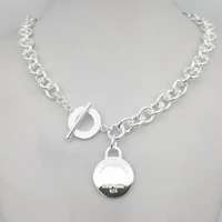 sterling silver 925 classic pop fashion silver round tag pendant girl necklace jewelry holiday gift