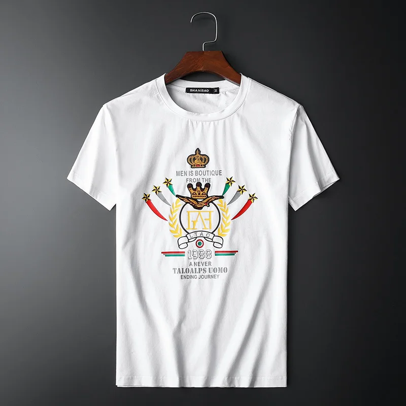 

High Quality Men's T-Shirts Crown Embroidery Flying EU Great Designer Tee Shirt Short Sleeve Male Summer Clothing T1104