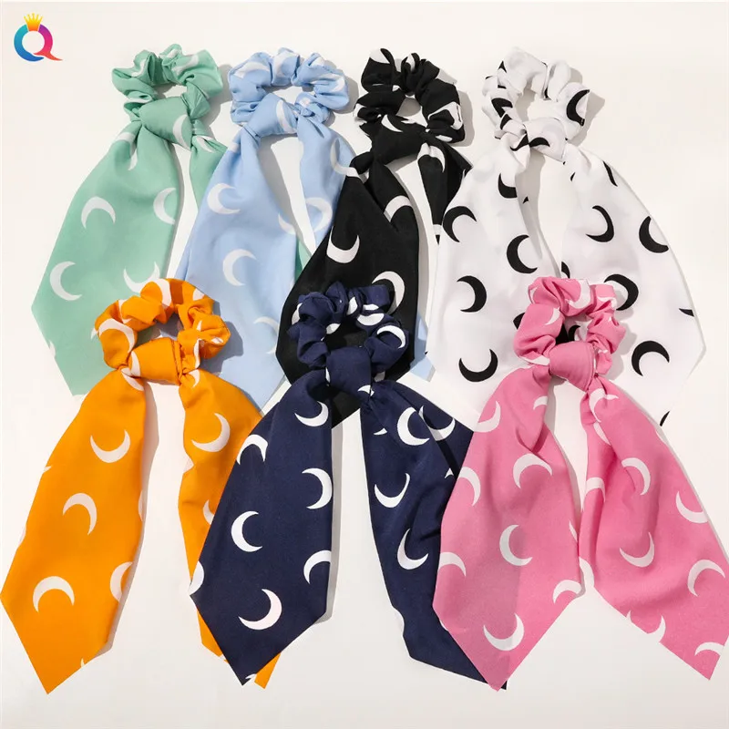 

Женские резинки для волос с принтом сердец и Луны, милые завязки для волос в стиле пэчворк, Эластичные аксессуары для волос