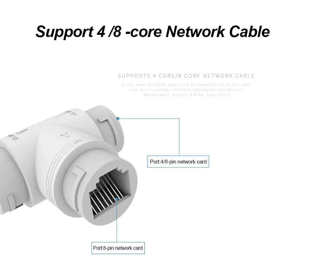 Сетевой разветвитель POE 2 в 1 соединитель кабеля трехсторонний RJ45 для HD IP-фонарей |
