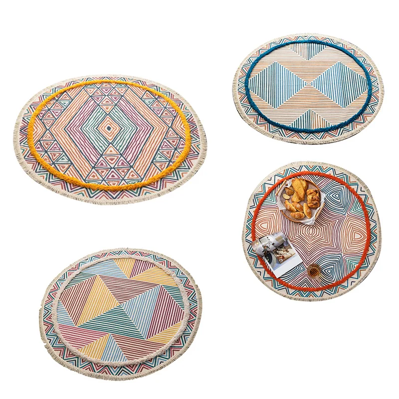

New Nordic Round Carpet Hand-Made Hemp Tufted Living Room Sofa Bedroom Breathable Non Slip Floor Mat Floor Rug