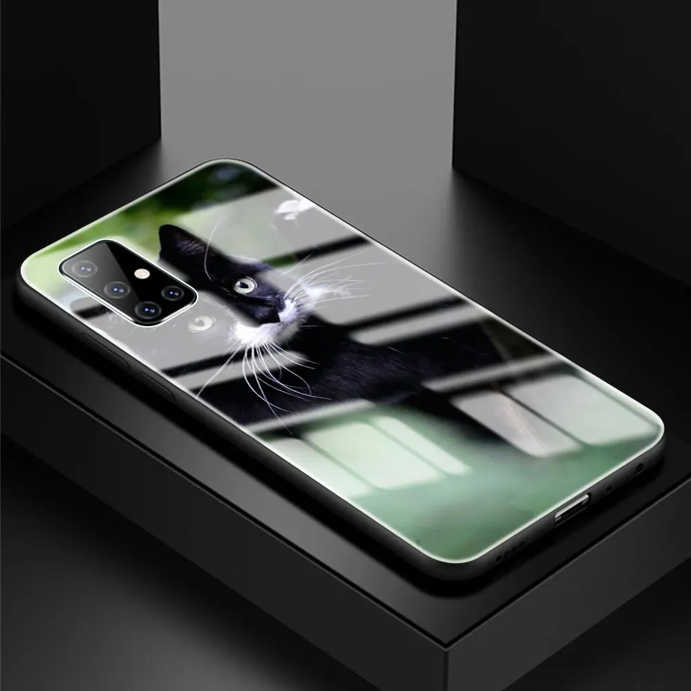 

Glass Case for Samsung Galaxy A51 A50 A71 A70 A31 A30 A21s A91 A10 A40 Tempered Phone Cover Coque Cute Cat