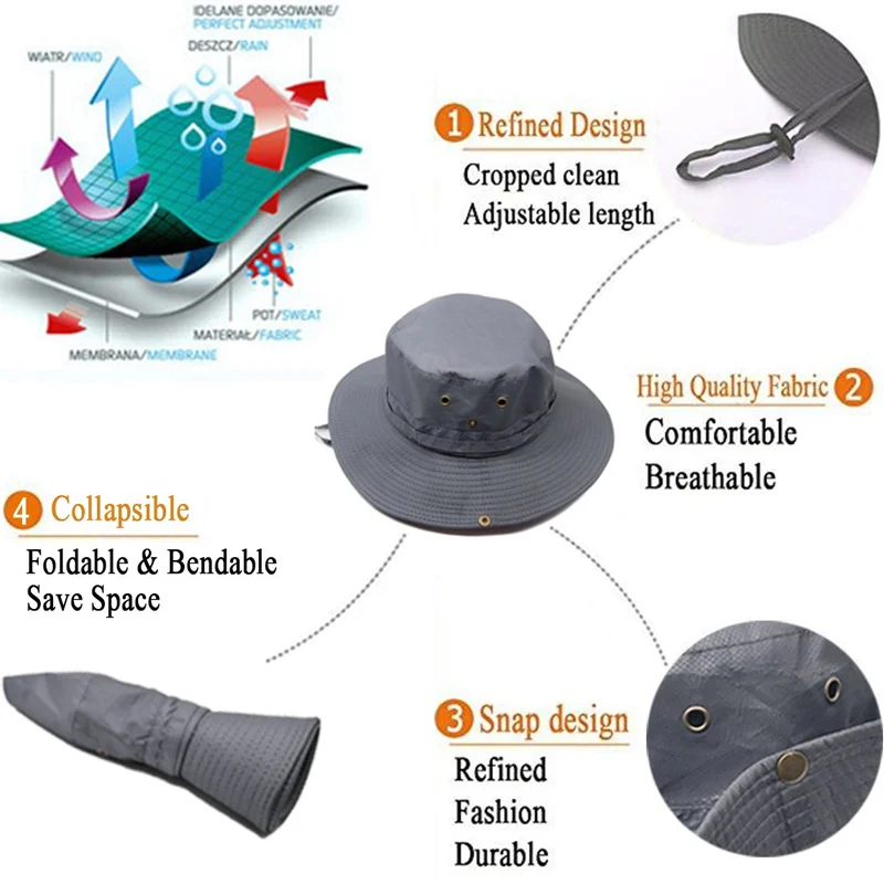 

New Arrival Men Sun Hat Summer Outdoor UPF 50+ Protection Wide Brim Hunting Fishing Cap