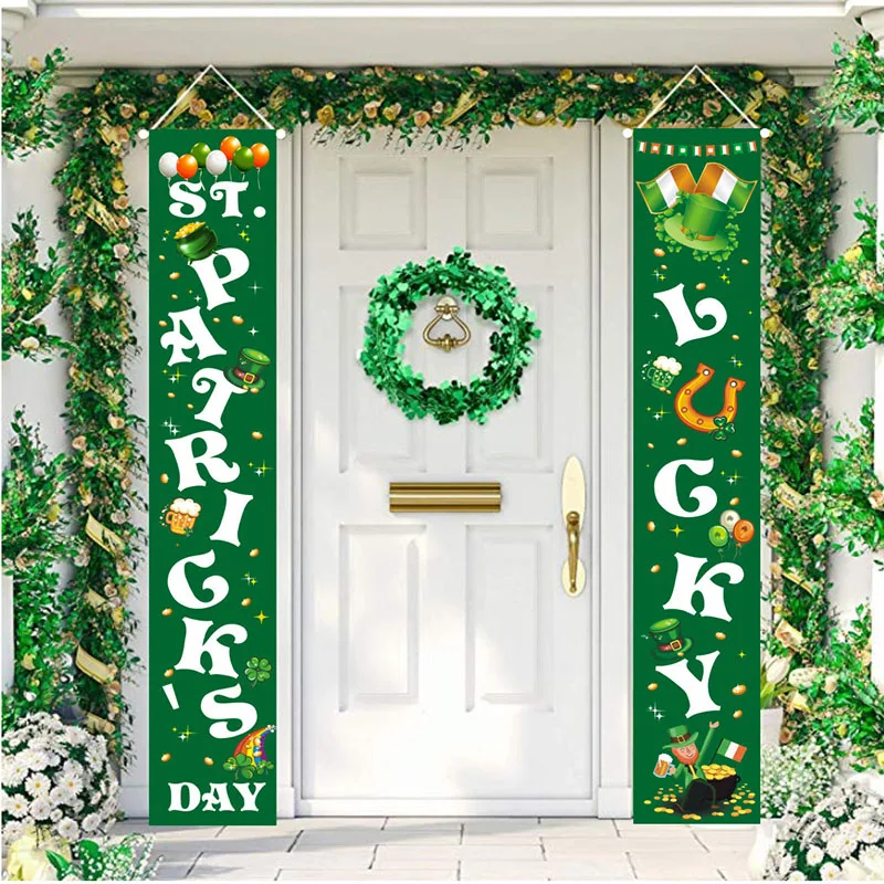 

Lucky St. Patrick's Day Decorations Green Welcome Signs Oxford Cloth Porch Signs For Front Door Home Decor Party Accessory yl77