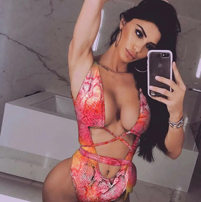 Цельный купальник женский сексуальный бандажный монокини с леопардовым принтом