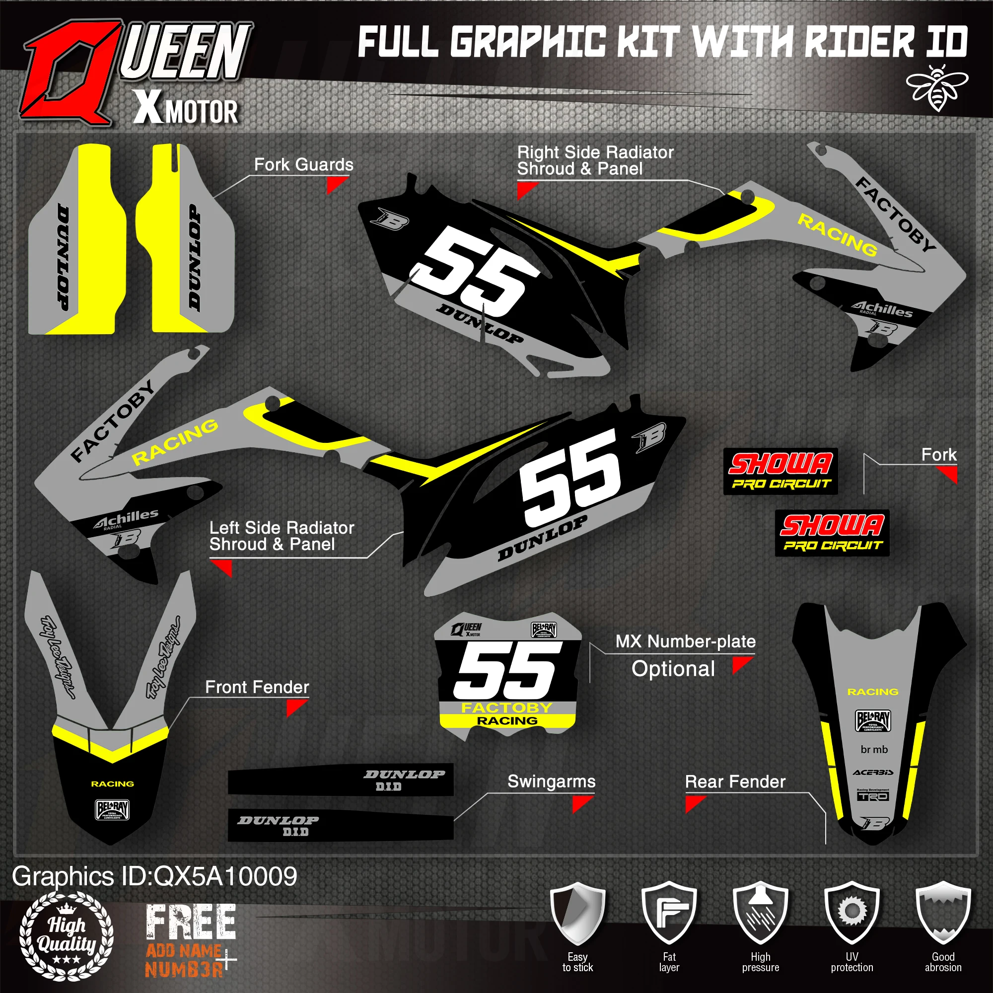 QUEEN X MOTOR Custom Team графические фоны наклейки для HONDA 2010 2011 2012 2013 CRF250R 2009-2012 CRF450R 009 |