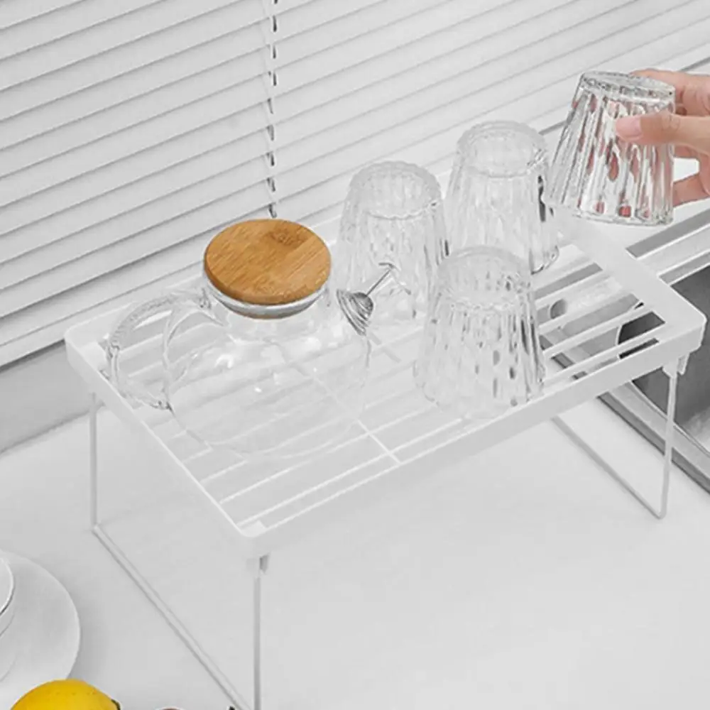 

Kitchen Foldable Dish Plate Holder Drying Storage Rack Space Saving Plate Cup Tableware Storage Basket Bath Square Folding Shelf