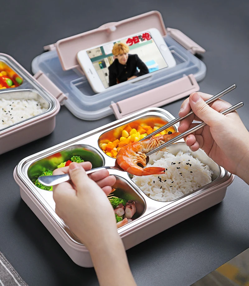 Ланч-бокс 304 из нержавеющей стали для детей и взрослых Bento Boxs герметичный японский контейнер для продуктов портативное хранение для пикника 1.2L