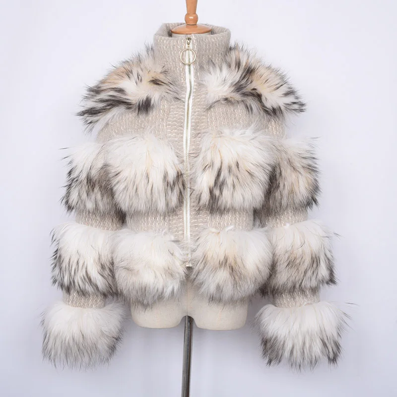 Raccoon White Jancoco Max натуральный мех енота куртки Женская мода натуральный мех пальто с длинным рукавом зимние женские пальто S7458 - Цвет: Raccoon White
