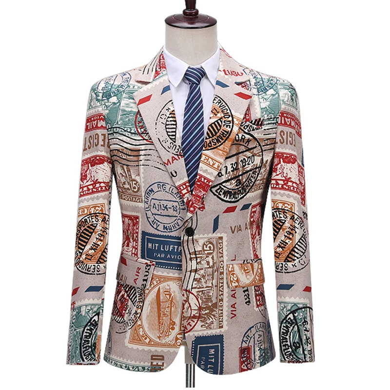 

YUSHU Fashion Printed Men Suit Jacket Wedding Banquet Party Blazer Hombre Masculino Slim Fit Men Blazers